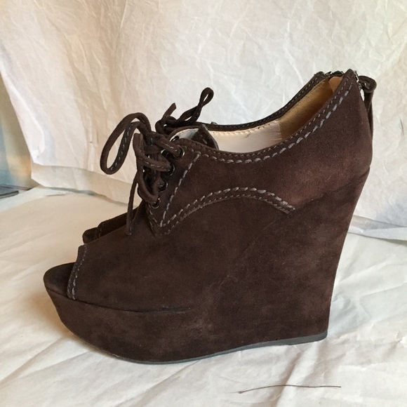 MIU MIU BROWN SUEDE WEDGES SZ-37.5 - Picture 4 of 8